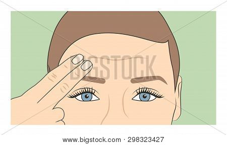 Woman Using Fingers To Show Onset Of Wrinkles & Aging