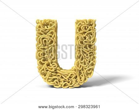 Noodle In Shape Of U Letter. Curly Spaghetti For Cooking. 3d Illustration