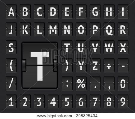 Airport Flip Mechanical Board Bold Alphabet For Departure Information And Timetable Showing. Vector 