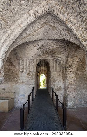 Ravello, Italy - June 16, 2017:  View Of Gothic Cloister Of Villa Rufolo In Ravello, Amalfi Coast, C