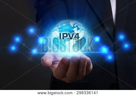 Business, Technology, Internet And Network Concept. Young Businessman Working On A Virtual Screen Of