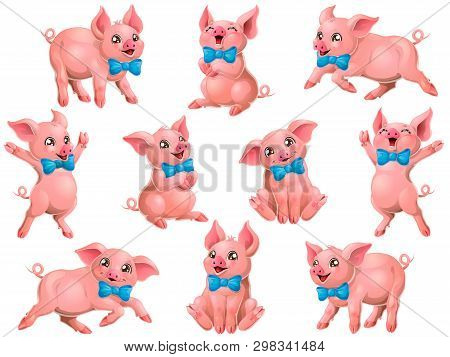 Big Set Pink Pigs With Blue Bow