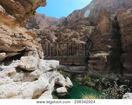 Wadi Shab,amazing canyon with stone cliffs and fresh clean water,sultanate of Oman