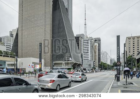 Sao Paulo Sp, Brazil - March 01, 2019: Building At Paulista Avenue Of Centro Cultural Fiesp - Ciesp,