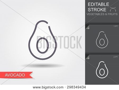Avocado. Line Icon With Editable Stroke With Shadow