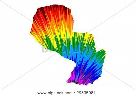 Paraguay - Map Is Designed Rainbow Abstract Colorful Pattern, Republic Of Paraguay Map Made Of Color