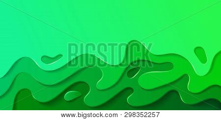 Banner With 3d Abstract Paper Cut Waves And Background With The Most Popular Color Ufo Green. Vector