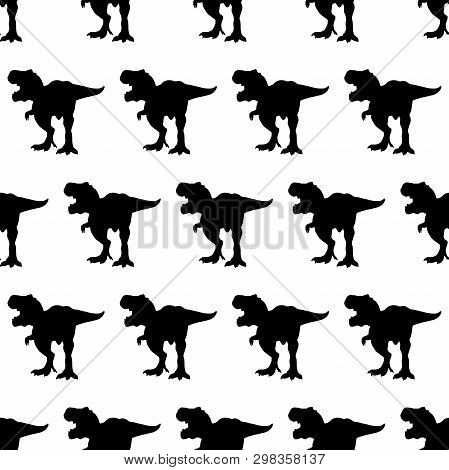 Rex Dinosaur, Tyrex Silhouette Of Different Sizes Pattern Black Vector Illustration