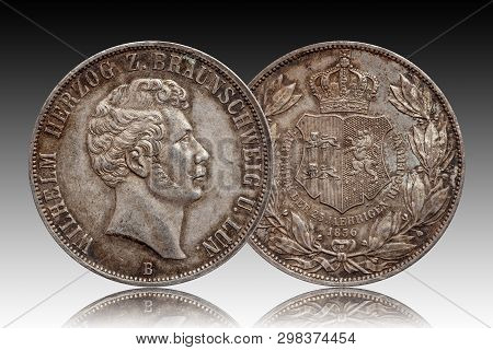 Germany German Silver Coin 2 Two Thaler Double Thaler Brunswick And Lueneburg Minted 1856 Isolated