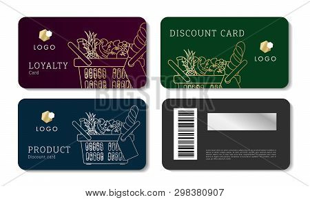 Grocery Store Discount Cards With Linear Basket Of Food