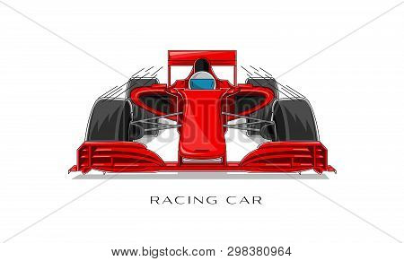 Racing Sport Car With Driver Linear Illustration