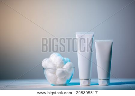 Collection Of Skin Care Serum And Oils With Cotton For Women