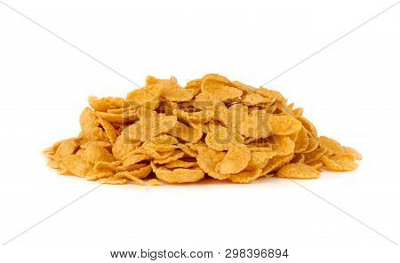 Cornflakes On A White Background. Corn Flakes Close-up.