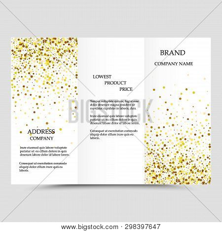 Modern Creative Three Times Business Brochure Template With Gold Glitter On A White Background.