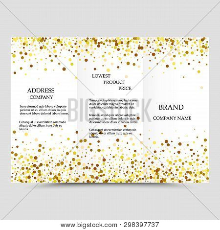 Modern Creative Three Times Business Brochure Template With Gold Glitter On A White Background.