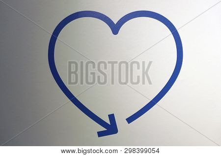 Heart Sign Drawn By A Blue Stripe With An Arrow On A White Background.