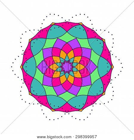 Stylized Flower Design Isolated On White Background, Round Design Element, Modern T-shirt Print