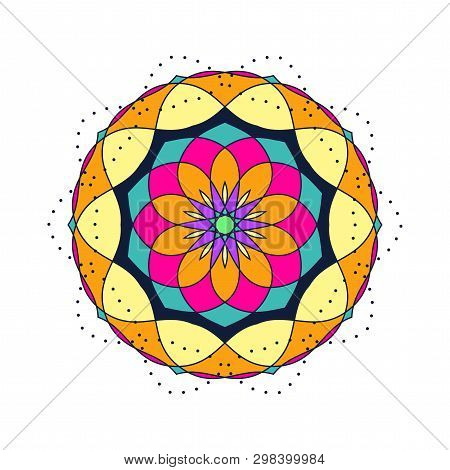 Stylized Flower Design Isolated On White Background, Round Design Element, Modern T-shirt Print