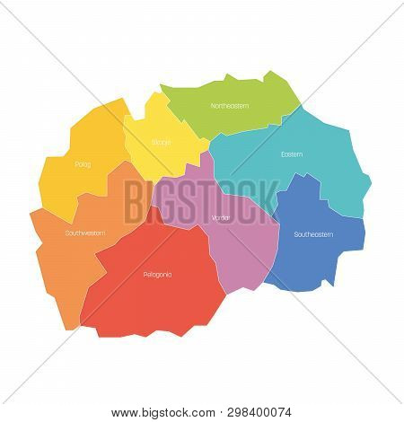 Statistical Regions Of North Macedonia. Map Of Regional Country Administrative Divisions. Colorful V