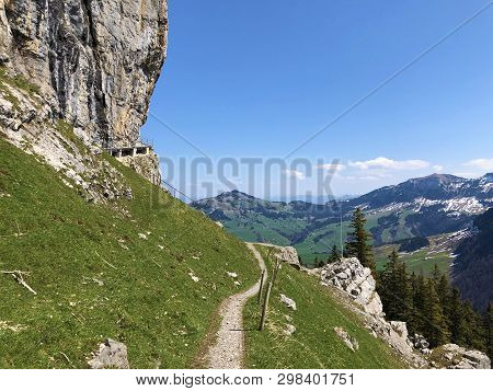Äscher Cliff Or Äscher-felsen (aescher-felsen Or Ascher-felsen) In The Alpstein Mountain Range And I