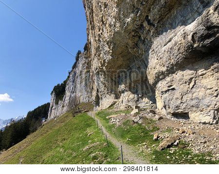 Äscher Cliff Or Äscher-felsen (aescher-felsen Or Ascher-felsen) In The Alpstein Mountain Range And I