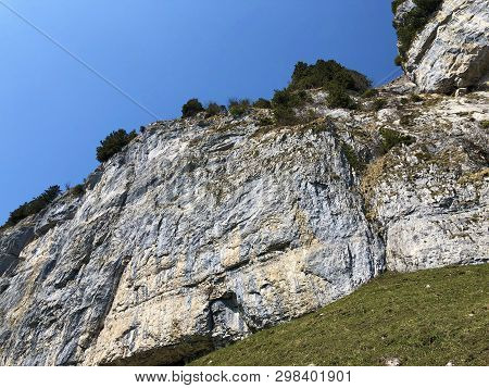 Äscher Cliff Or Äscher-felsen (aescher-felsen Or Ascher-felsen) In The Alpstein Mountain Range And I