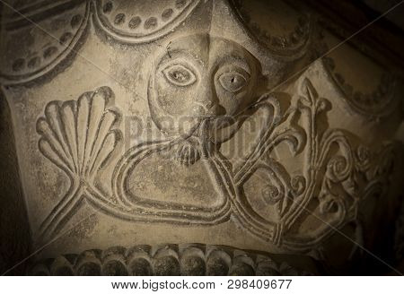 Great Givendale, Yorkshire, Uk, 25th March 2019, A Stone Carving Inside Great Givendale Church On Th