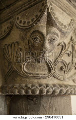 Great Givendale, Yorkshire, Uk, 25th March 2019, A Stone Carving Inside Great Givendale Church On Th