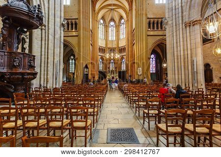 Dijon, France - August 10, 2017: Interior Of Cathedral Of Saint Benigne In Dijon France