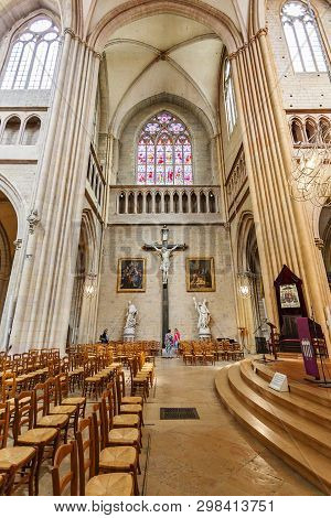 Dijon, France - August 10, 2017: Interior Of Cathedral Of Saint Benigne In Dijon France