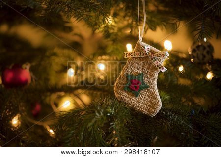 Traditional Advent Calendar Stocking With The Date Of The 15th Of December Hanging On A Traditional 