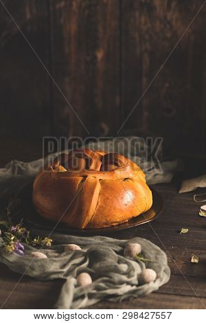 Easter Folar With Egg On Wooden Table Top.