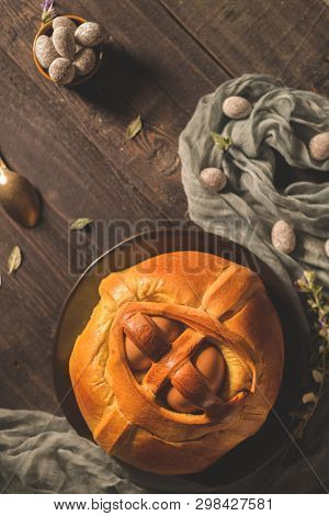 Easter Folar With Egg On Wooden Table Top.