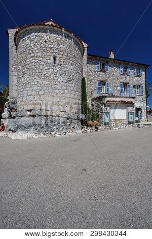 Gourdon, France - 14 August, 2017: Tower Of The Old Fortress In The Village Gourdon, France