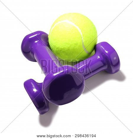 Dumbbell Blue, Balls,  Isolated On White Background, Training At Home Fitness Concept, Dumbbell Weig
