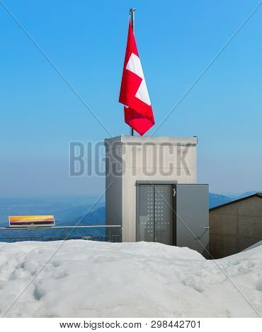 Mt. Stanserhorn, Switzerland - May 7, 2016: View On The Top Of Mt. Stanserhorn At The Beginning Of M