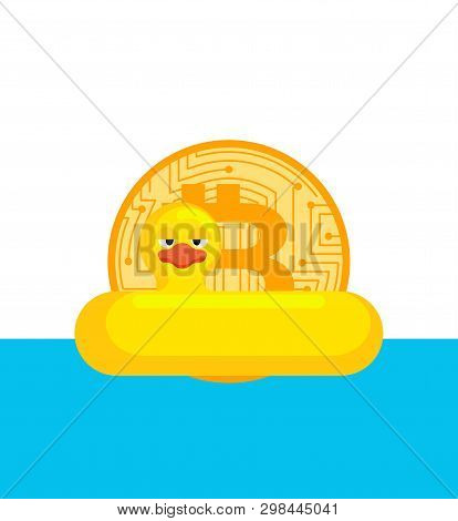Bitcoin In Lifebuoy. Cryptocurrency Afloat. Business Concept In Crypto Exchange