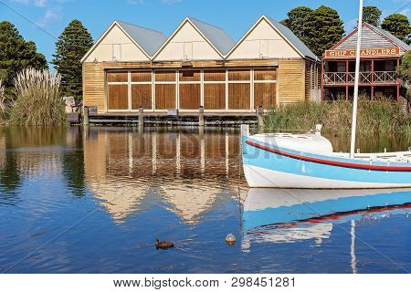 Warrnambool, Victoria, Australia - April 16th 2019: Flagstaff Hill Maritime Museum, Marina With Ship