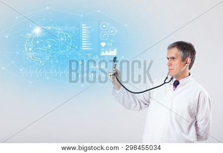 Middle aged neurologist showing the test result 