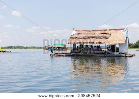 Float Raft Downstream At Nam Phan Reservoir, Thailand.