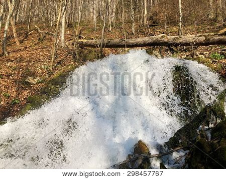 Water Supply Flowing Source Tschuder With Waterfall And Karst Spring Or Karstquelle Tschuder, Schwen