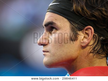 MELBOURNE - gennaio 22:Roger federer della Svizzera in hiw quarto turno vittoria sopra Bernard Tomic di Au