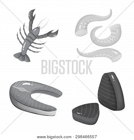 Vector Illustration Of Seafood And Healthy Symbol. Set Of Seafood And Ocean Stock Vector Illustratio