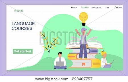 The Web Page Design Templates For Language Courses, E-learning, Online Education Is Shown. Modern Ve