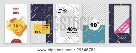 Cool Stories Template With Memphis Background Vector.