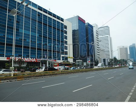 Jakarta, Indonesia - April 7, 2019: Cityscape Of Thamrin Street.