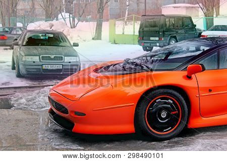 January 3, 2013; Kiev, Ukraine. Jaguar Xj220 (1991). Hypercar. Winter. Cold. Snow. Exotica
