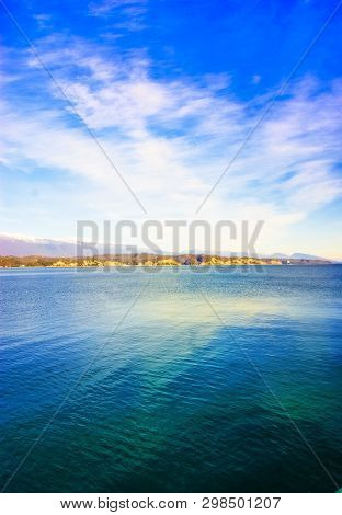 Lake Riza. Abkhazia. Nature Background Summer. Sea Horizon. Mountains Of Abkhazia. Black Sea. Summer