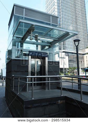 Jakarta, Indonesia - April 17, 2019: A Priority Elevator Of Bundaran Hi Mrt Station On Thamrin Stree
