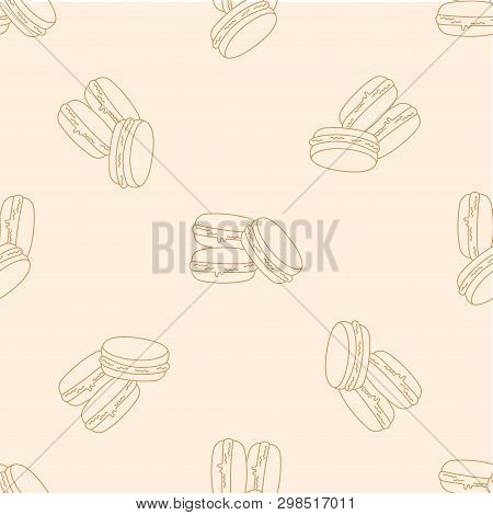 Makaron Seamless Pattern With Icons. Style Outline. Illustration On The Theme Of Bakery Products And